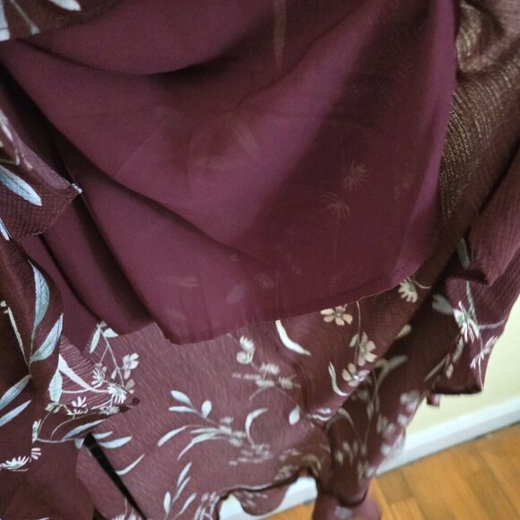 Lulus Wild Winds Burgundy Floral Print High Low Wrap Dress Size S - Picture 11 of 13
